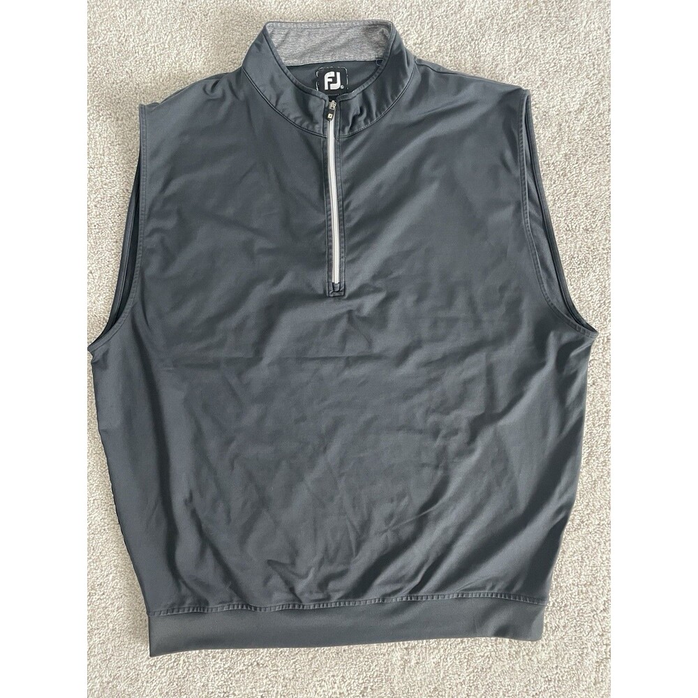 FootJoy Vest Men XL Black Solid Performance Golf Stretch Wick Logo Nylon 1/4 Zip